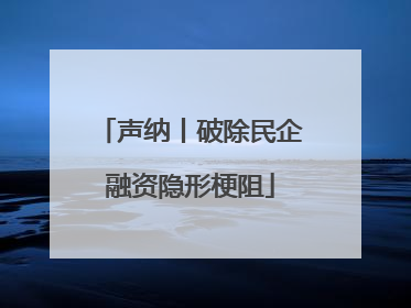 声纳丨破除民企融资隐形梗阻