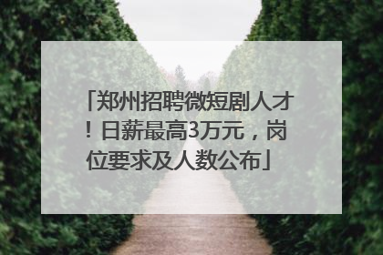 郑州招聘微短剧人才！日薪最高3万元，岗位要求及人数公布
